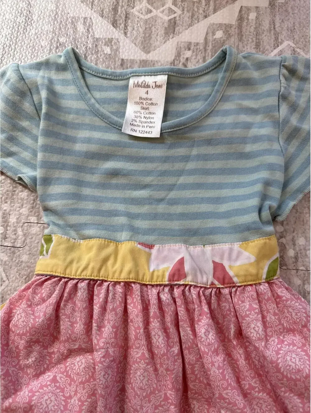 Matilda Jane Girls Dress Size 4 Pink Blue Striped Floral